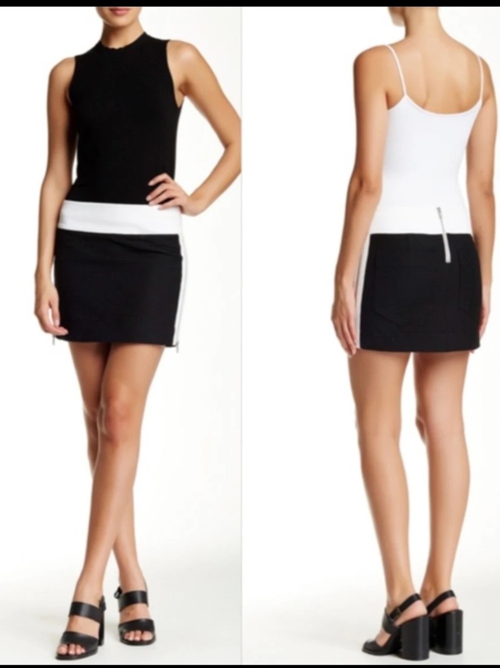 Helmut Lang Black and White Contrast Rafter Mini Zipper Skirt
